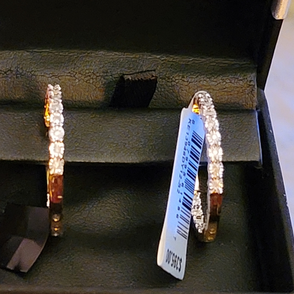 1/2 TCW STERLING SILVER WITH GOLDTONE OVERLAY/GENIUNE DIAMOND HOOPS